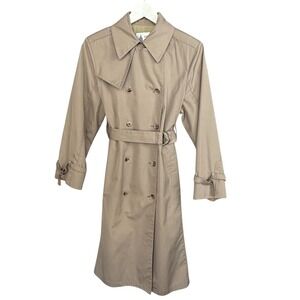 London Fog Trench Coat Women 10 PET Tan Belted Double Breasted Vintage Union
